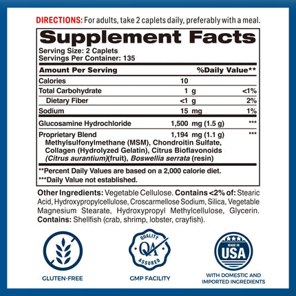 Vitamin World Triple Strength Joint Mover – Glucosamine, Chondroitin, MSM + Collagen & Boswellia – 270 Caplets