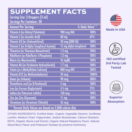 Vitaminally Women's Liposomal Multivitamin with Iron | 30-Day Liquid Drops | Gluten Free & Non-GMO