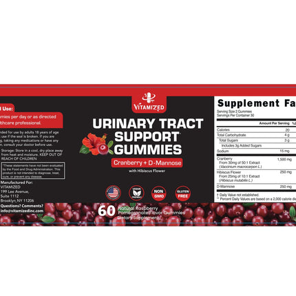 VITAMIZED Cranberry Gummies 1500mg + D-Mannose – Urinary Tract Health (60 Count)