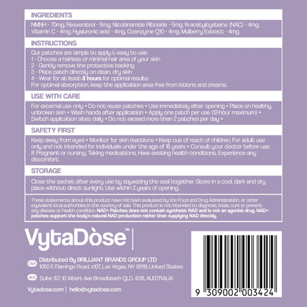 Vytadose NAD+ Boost Patches | Anti-Aging & Wellness | 8-Hour Time-Release