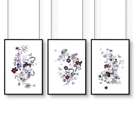 Set of 3 Wall Art for Bedroom – Shabby Chic Botanical Prints
