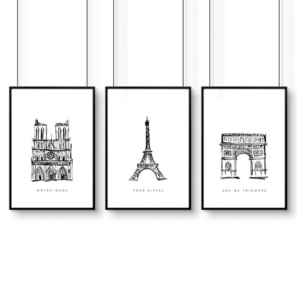 Wall Art Framed For Living Room | Set of 3 Paris Landmarks Wall art Prints