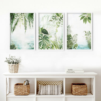 Wall art with green | set of 3 Tropical home decor items