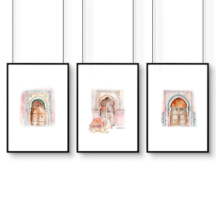 Wall Canvases For Living Room | Set of 3 Moroccan Inspired Wall art Prints