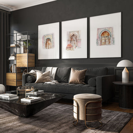 Wall Canvases For Living Room | Set of 3 Moroccan Inspired Wall art Prints