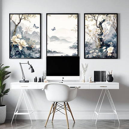 Wall Framed Art | Set of 3 Chinoiserie Wall art Prints