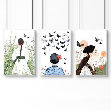 Wall Picture Gallery | Set of 3 Boho Women Wall art Prints
