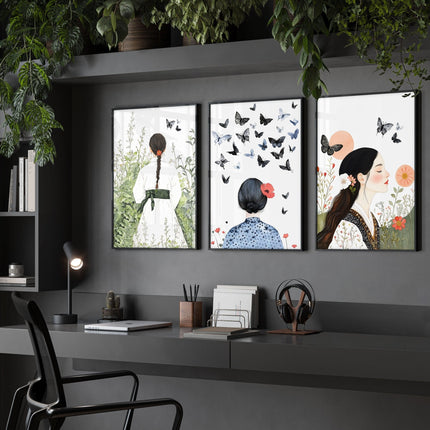 Wall Picture Gallery | Set of 3 Boho Women Wall art Prints