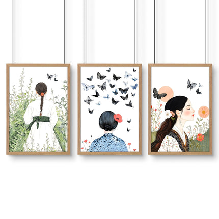 Wall Picture Gallery | Set of 3 Boho Women Wall art Prints