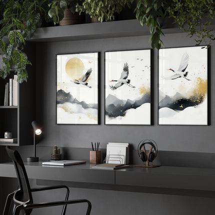 Wall Pictures Hanging | Set of 3 Asian Inspired Wall art Prints