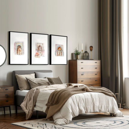Wall Pictures In Frames | Set of 3 Moroccan Inspired Wall art Prints