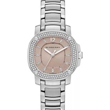 Burberry The Britain Diamonds Brown Dial Silver Steel Strap Watch for Women - BBY1803