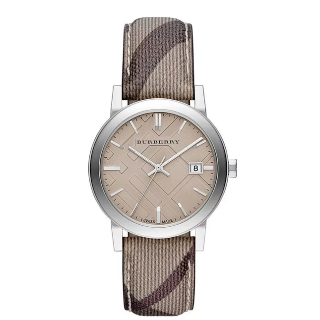 Burberry Ladies Watch The City 34mm Smoke Check Strap BU9118