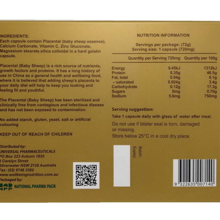 Wealthy Health Sheep Placenta Supplement – 50,000 mg, 100 Capsules (Australia)