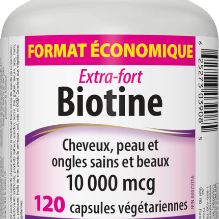 Webber Naturals Biotin 10,000 mcg Extra Strength - 120 Capsules | Non-GMO