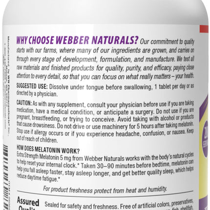 Webber Naturals Extra Strength Melatonin 5 mg – Fast-Melting Sleep Aid, 200-Day Supply (2-Pack), Gluten Free, Non-GMO, Vegetarian
