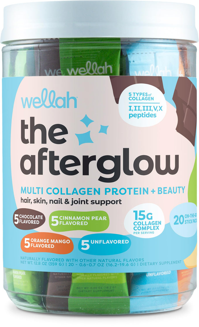 Wellah The Afterglow Multi Collagen Protein + Beauty (Variety Pack) 20 Stickpacks - 15G Collagen Complex Per Serving