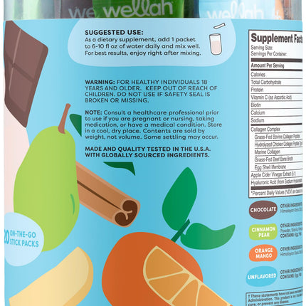 Wellah The Afterglow Multi Collagen Protein + Beauty (Variety Pack) 20 Stickpacks - 15G Collagen Complex Per Serving