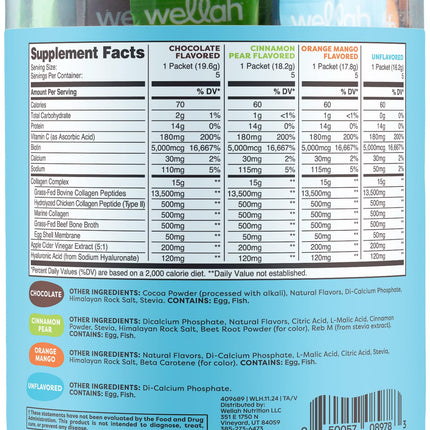 Wellah The Afterglow Multi Collagen Protein + Beauty (Variety Pack) 20 Stickpacks - 15G Collagen Complex Per Serving