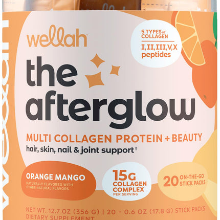 Wellah The Afterglow Multi Collagen Protein + Beauty — Orange Mango, 20 Stickpacks