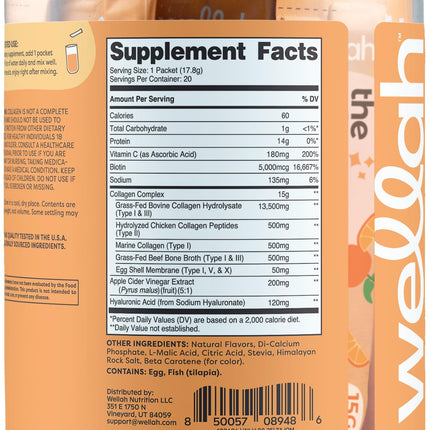 Wellah The Afterglow Multi Collagen Protein + Beauty — Orange Mango, 20 Stickpacks