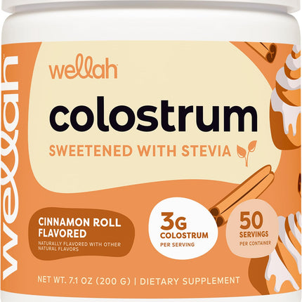 Wellah Colostrum Cinnamon Roll – 50 Servings, 3g/Serving, Stevia-Sweetened