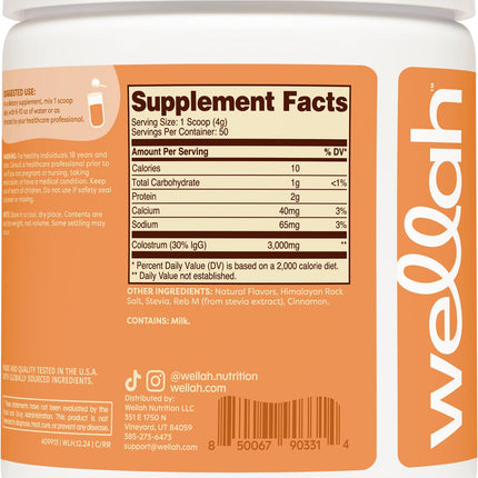 Wellah Colostrum Cinnamon Roll – 50 Servings, 3g/Serving, Stevia-Sweetened