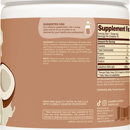 Wellah Colostrum Coconut Cream – 50 Servings, 3g Per Serving, Stevia-Sweetened