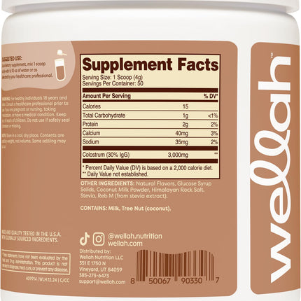 Wellah Colostrum Coconut Cream – 50 Servings, 3g Per Serving, Stevia-Sweetened