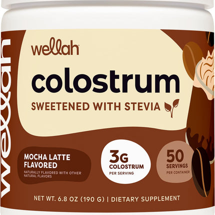 Wellah Colostrum Mocha Latte - 50 Servings, 3g Per Serving, Stevia-Sweetened