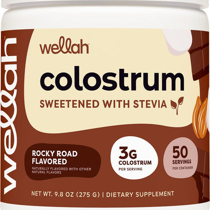 Wellah Colostrum Rocky Road Flavored (50 Servings) – 3g Colostrum Per Serving, Stevia-Sweetened Dietary Supplement