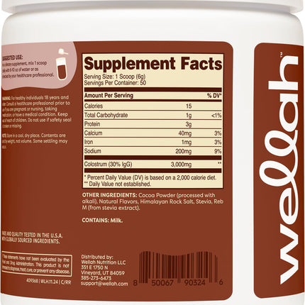 Wellah Colostrum Rocky Road Flavored (50 Servings) – 3g Colostrum Per Serving, Stevia-Sweetened Dietary Supplement