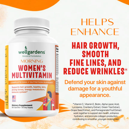 Wellgardens 100% Pure Women's Multivitamin for Hair Growth – Biotin, Zinc, Antioxidants | Made in USA – 60 Capsules (Pack of 2)