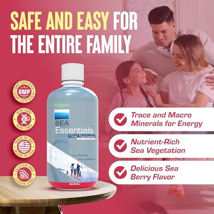 Wellgenix Sea Essentials Vital Nutrients – Coral Calcium Liquid Multivitamin, Sea Berry Flavor, 32oz
