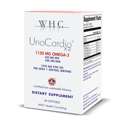 WHC UnoCardio X2 Fish Oil – 1270 mg Omega-3 (EPA 622 mg / DHA 420 mg), r-TG, 60 Softgels