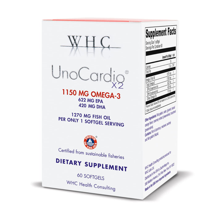 WHC UnoCardio X2 Fish Oil – 1270 mg Omega-3 (EPA 622 mg / DHA 420 mg), r-TG, 60 Softgels