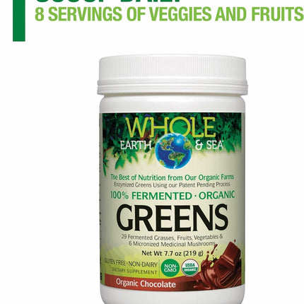 Natural Factors Whole Earth & Sea Organic Fermented Greens Chocolate – Vegan, 15.5 oz