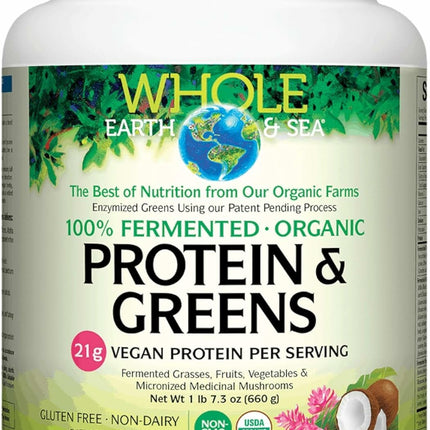 Whole Earth & Sea Organic Fermented Protein & Greens – Vegan Protein, Tropical, 1 lb 7.3 oz | Natural Factors