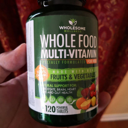 Wholesome Wellness Whole Food Multivitamin for Men – Vegan, Non-GMO, 120 Tablets