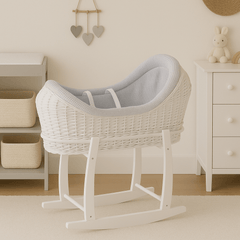 Wicker Deluxe Pod Baby Moses Basket With Stand