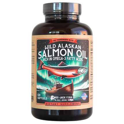 Wild Alaskan Salmon Oil Omega-3 Supplement (EPA & DHA) - 120 Softgels, 1000mg Each | Kwee-Jack Fish Co.