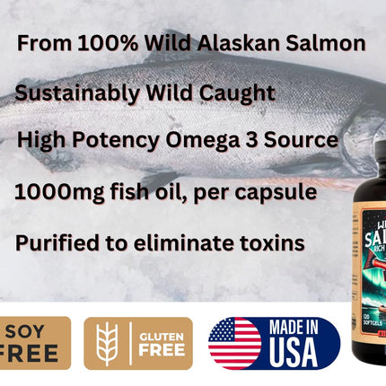 Wild Alaskan Salmon Oil Omega-3 Supplement (EPA & DHA) - 120 Softgels, 1000mg Each | Kwee-Jack Fish Co.