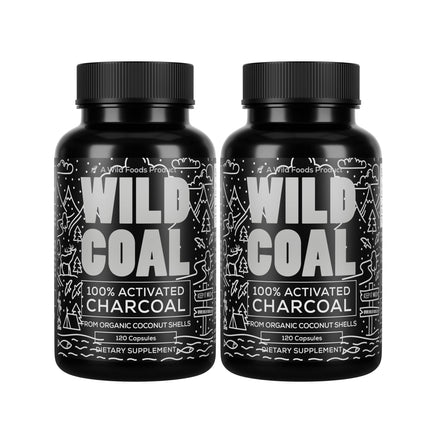 Wild Foods Activated Charcoal Capsules – 120 Capsules (Two Bottles) | Organic Coconut Shells | Lab Tested & Non-GMO | Detox & Bloating Relief | USA
