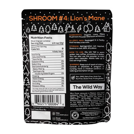 Wild Foods Lions Mane Powder 10:1 Organic Mushroom Extract – 4 oz Pack of 2 | Brain Health & Focus