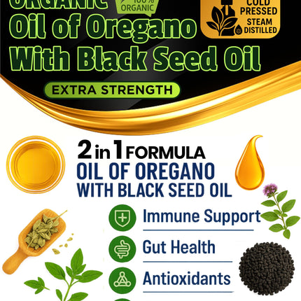 SUPERIOR FULVIC HUMIC X935 – Oil of Oregano with Black Seed Oil Drops, 400 Servings, 2-in-1 Organic Liquid