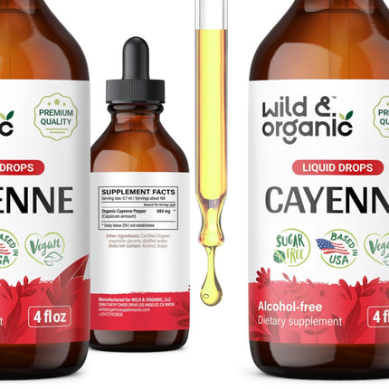 Wild & Organic Cayenne Pepper Tincture - Digestive Support, 4 oz x 2 - Vegan, Alcohol-Free