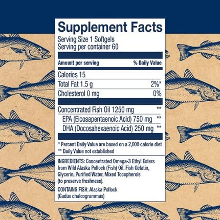 Wiley’s Finest Peak EPA & DHA Fish Oil 1000mg - 60 Softgels | Wild Alaskan, Triple Strength