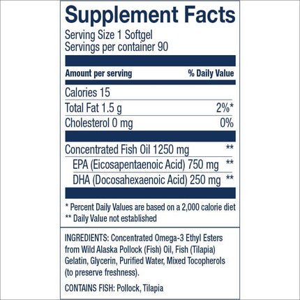 Wiley's Finest Peak EPA Triple Strength Wild Alaskan Fish Oil 1000mg – 90 Softgels
