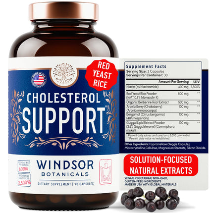 Windsor Botanicals Cholesterol Supplement – Bergamot, Berberine & Niacin | 90 Vegan Capsules