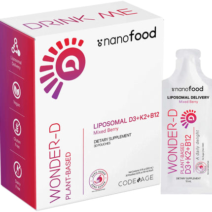 Codeage Liposomal Vitamin D3 Wonder-D – Vegan D3, K2 (MK-7) & B12 in Berry Flavor | 30 Pouches